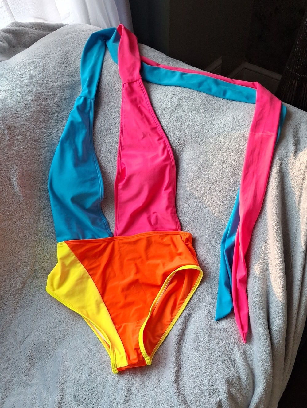 SHEIN Neon Colorblock One-Piece Swimsuit - Yellow, Orange, Teal